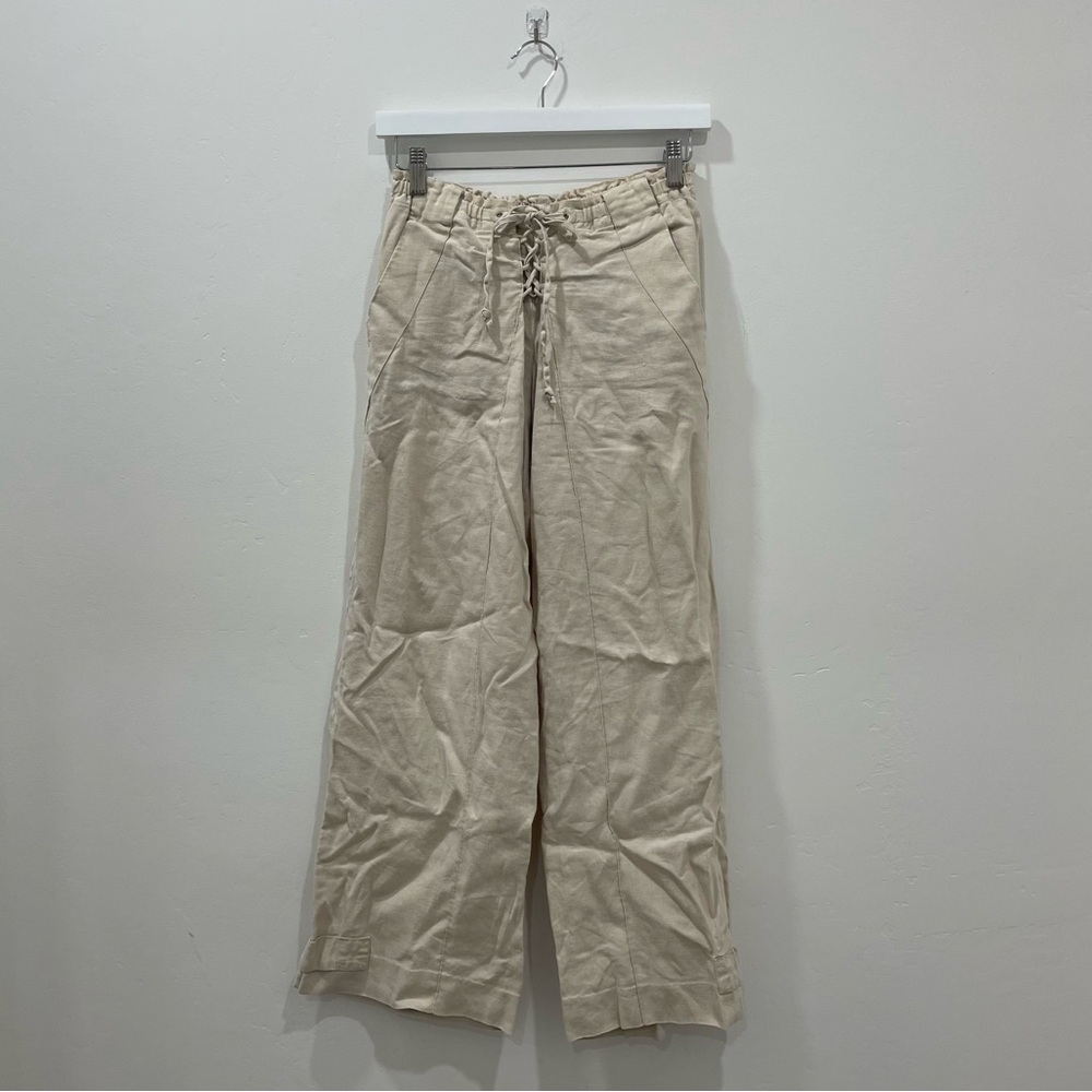 Armani Exchange Linen Lace Up Flare Beige Pants Sz XS